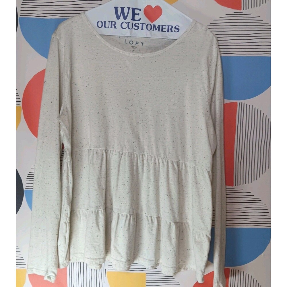 Ann Taylor LOFT Cotton Rainbow Confetti Long Sleeve Tiered Peplum Shirt Medium